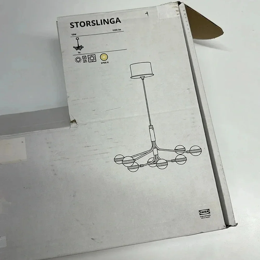 Ikea Storslinga LED Chandelier 8 Arm Ball Light Modern Fixture Black White New
